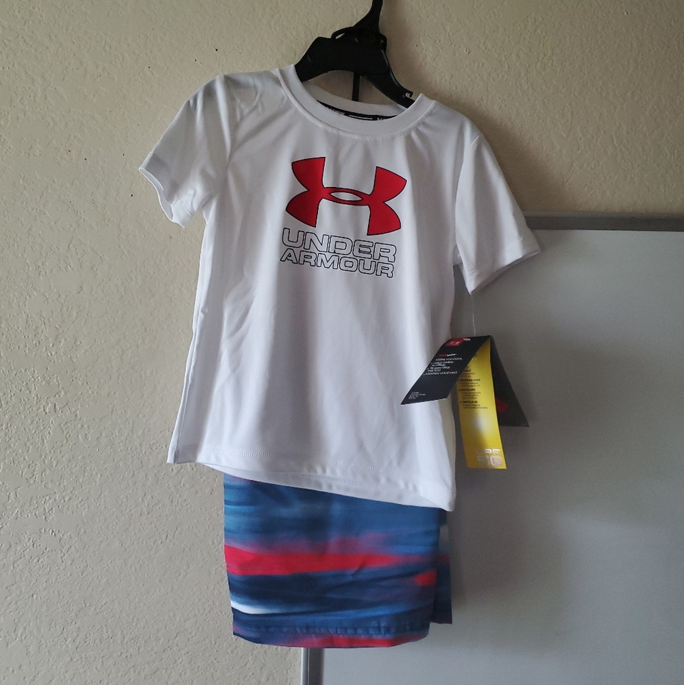 NWT Boys 4 UNDER ARMOUR 2 Pc Set Outfit Swim Trunk